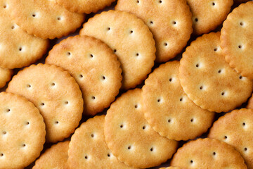 Round crackers background. Top view