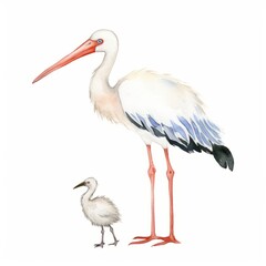 Aquarell eines Storchs mit Baby Illustration
