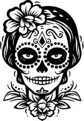 Femme Sugar skull style vector Portrait in Traditional Mexican Style