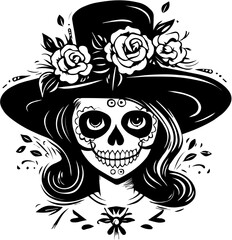 Obraz premium Femme Sugar skull style vector Portrait in Traditional Mexican Style