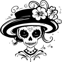 Femme Sugar skull style vector Portrait in Traditional Mexican Style