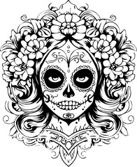 Femme Sugar skull style vector Portrait in Traditional Mexican Style
