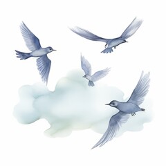 Fototapeta premium Aquarell von einem Vogelschwarm der gegen den Himmel fliegt Illustration