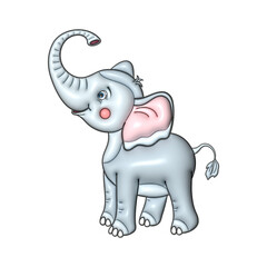 African elephant animal cartoon character. The illustration is done by hand in a cartoon style. 3D stiker.