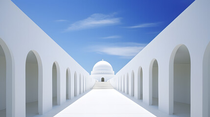 Abstract architecture background. 3D render of modern architecture with white buildings and blue sky