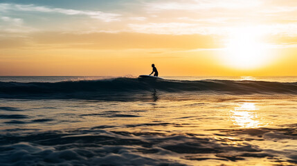 Young athletic surfer rides the wave in tropics with splashes.