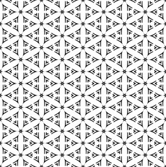 Seamless Geometric Hexagons and Triangles Pattern. Black and White Texture.