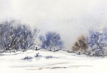 Obraz na płótnie Canvas Winter landscape. Watercolor
