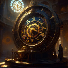 Obraz premium Clock of Destiny spinning the wheels of time searching for a time break point before it is all alone