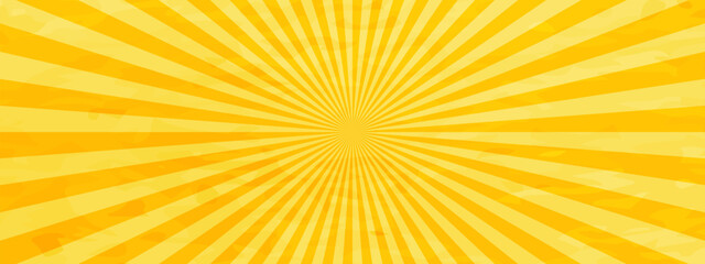 水彩風の和風な集中線　サンバースト　黄色　背景　横　横長  バナー