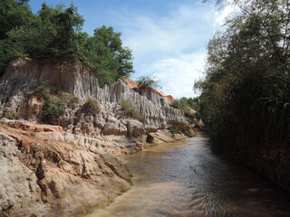 Fairy Stream Canyon,The muddy waters of the Fairy River(Suoi Tien), Tropical oasis scenery of hills with limestone,sandstone plateaux,geological formation.Popular and famous landmark in Mui Ne,Vietnam