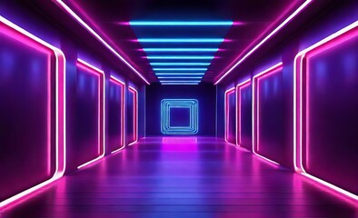 Neon light abstract background Square tu