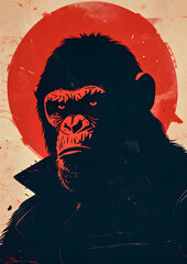 Primate Fury: Comic Book-Inspired Portrait of an Angry Monkey Gazing Intensely into the Camera - A Playful Yet Intimidating Expression in Graphic Novel Style - Generative AI