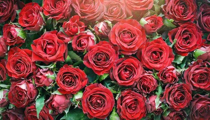 Petals in Bloom: Top View Red Rose Flower Wall Display