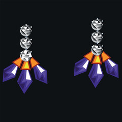 Vector cartoon earrings precious gemstones beads and pearls earrings glamorous jewelry