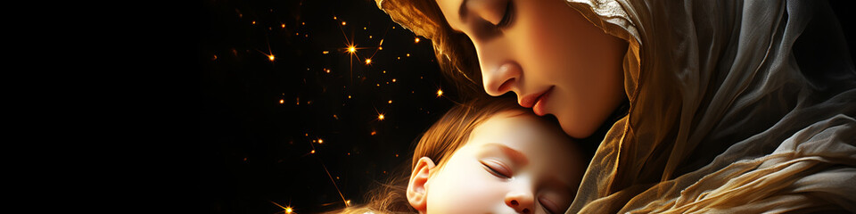 Abstract concept Virgin Mary and infant Jesus in her arms - obrazy, fototapety, plakaty