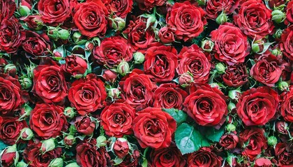 Nature's Embrace: Top-View Red Roses Pattern Wallpaper