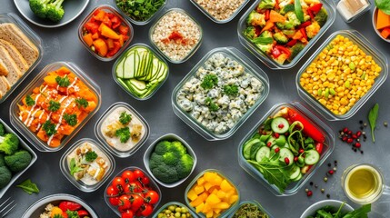 Meal Prep Containers with Healthy Vegetarian Food Assortment, Organized Nutrition for the Week