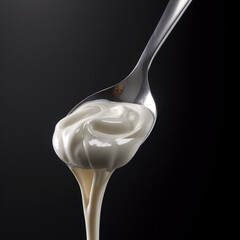 spoon with thick thermostatic yogurt created with Generative Ai