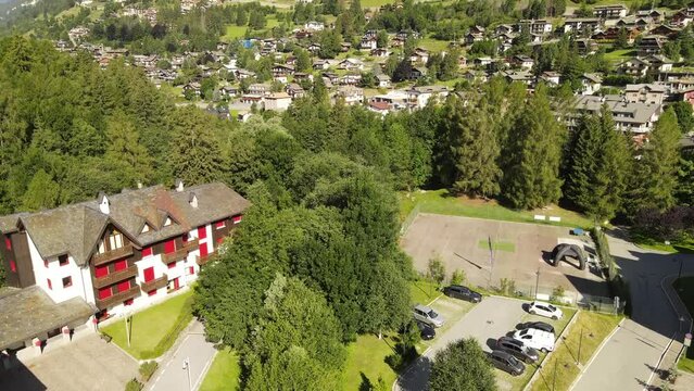 Aerial video of a picturesque town in northern Italy Ponte di Legno, province of Brescia