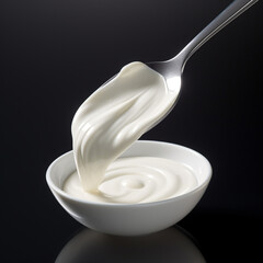 Fototapeta na wymiar spoon with thick thermostatic yogurt created with Generative Ai