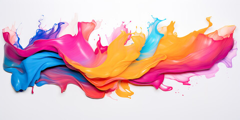 Banner with strokes of colored paint in order by color on a white background. Artists concept, art, modern, abstraction. Splashes of colored paint