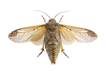 Close up of Cicada Insect isolated on transparent png background, entomology collection, anatomy of insect concept.