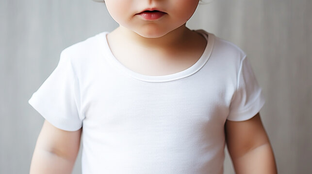 baby in a white T-shirt on a white background