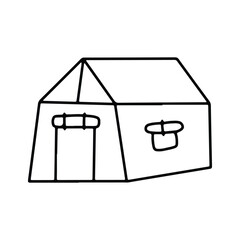 Linear black white tent icon. Simple stock vector illustration isolated on white background. Tent for hiking and traveling. Outline tent for wild life in nature. Can be used as a sticker, symbol, sign