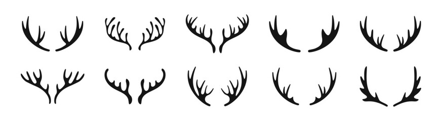 Deer horns silhouettes vector. Raindeer antlers collection. Deer horn vectoor icons.