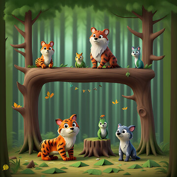 World Wildlife Day with the animal in forest , digital craft style.