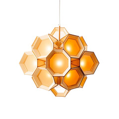 front view of Modular Hexagonal hanging pendant lamp isolated on a white transparent background 