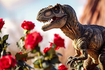Fototapeta premium Dino Love: Full Body View of T-Rex Celebrating Valentine's Day