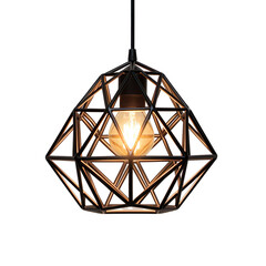 front view of Wireframe Geodesic hanging pendant lamp isolated on a white transparent background 