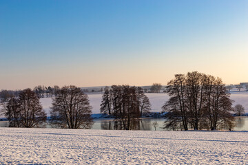 A cold winter evening in Central Europe. Czech countryside.
