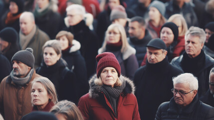 Conceptual artwork of crowd, different, alone, hope, and loneliness. Group of people in the city. Concept art. surreal painting.