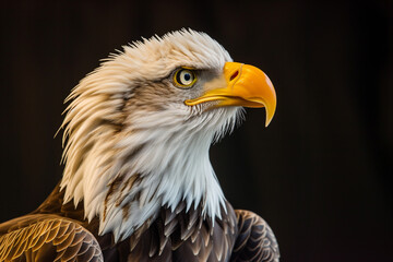 Obraz premium A closeup of a (bald ) sea eagle looking straight into the camera, Bald Eagle X. Bald headed eagle, side profile.