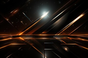 Abstract 3d luxury premium background, dark mode, black theme with golden accents