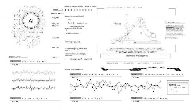 Artificial intelligence HUD 2GFX Technology infographic elements.White background. Sci Fi 2D texture.User Interface data display. data text 