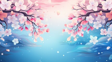 Spring in Bloom. Abstract Liquid Background with beautiful flowers. Copy-space for text.