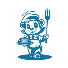 Chef with Cake and Spatula Mascot Illustration