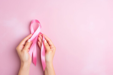breast cancer day concept and pink ribbon. ai generated - obrazy, fototapety, plakaty