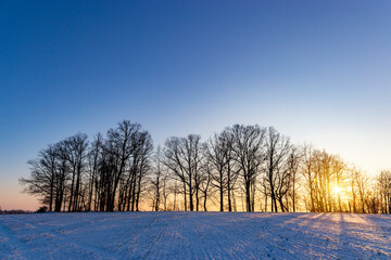Winter landscape at cold evening. Czech Republic.