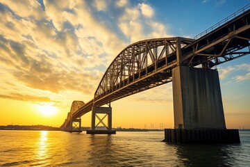 Majestic Steel Bridge Structure Against a Sunset Sky
