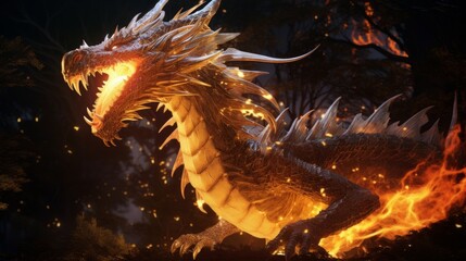 Obraz na płótnie Canvas Fantasy white fire dragon. Neural network AI generated art