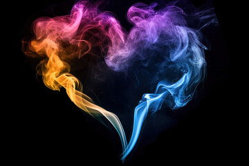 Obraz premium Heart made of colourful smoke on a black background, Valentine concept, copy space 