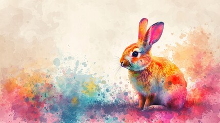 Easter rabbit in pastel colors illustration. Watercolor style. Cute Easter bunny with abstract flowers pattern inside. 