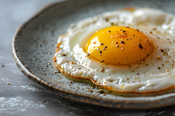 Fried egg on white plate close-up