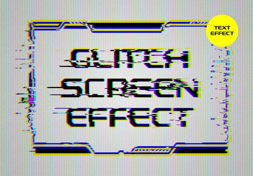 Glitch Screen Text And Logo Effect Mockup