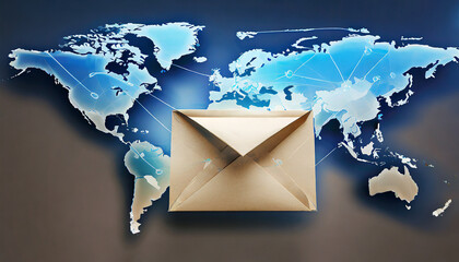 3D envelope with an illustration of an internet world map